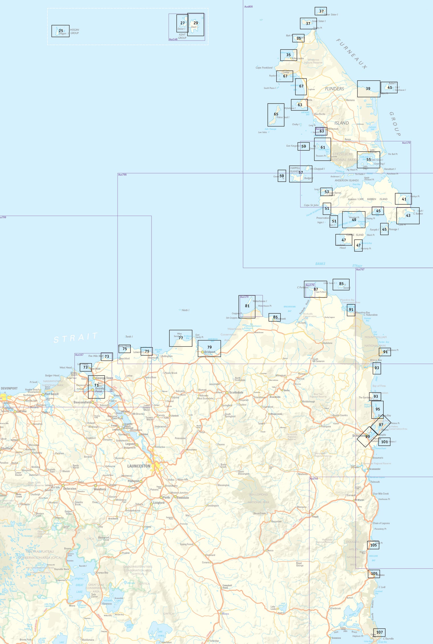 Cruising North East Tasmania map index