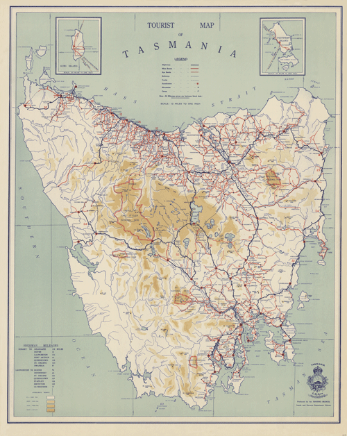 Historic Tourist Map of Tasmania early 1950s thumbnail