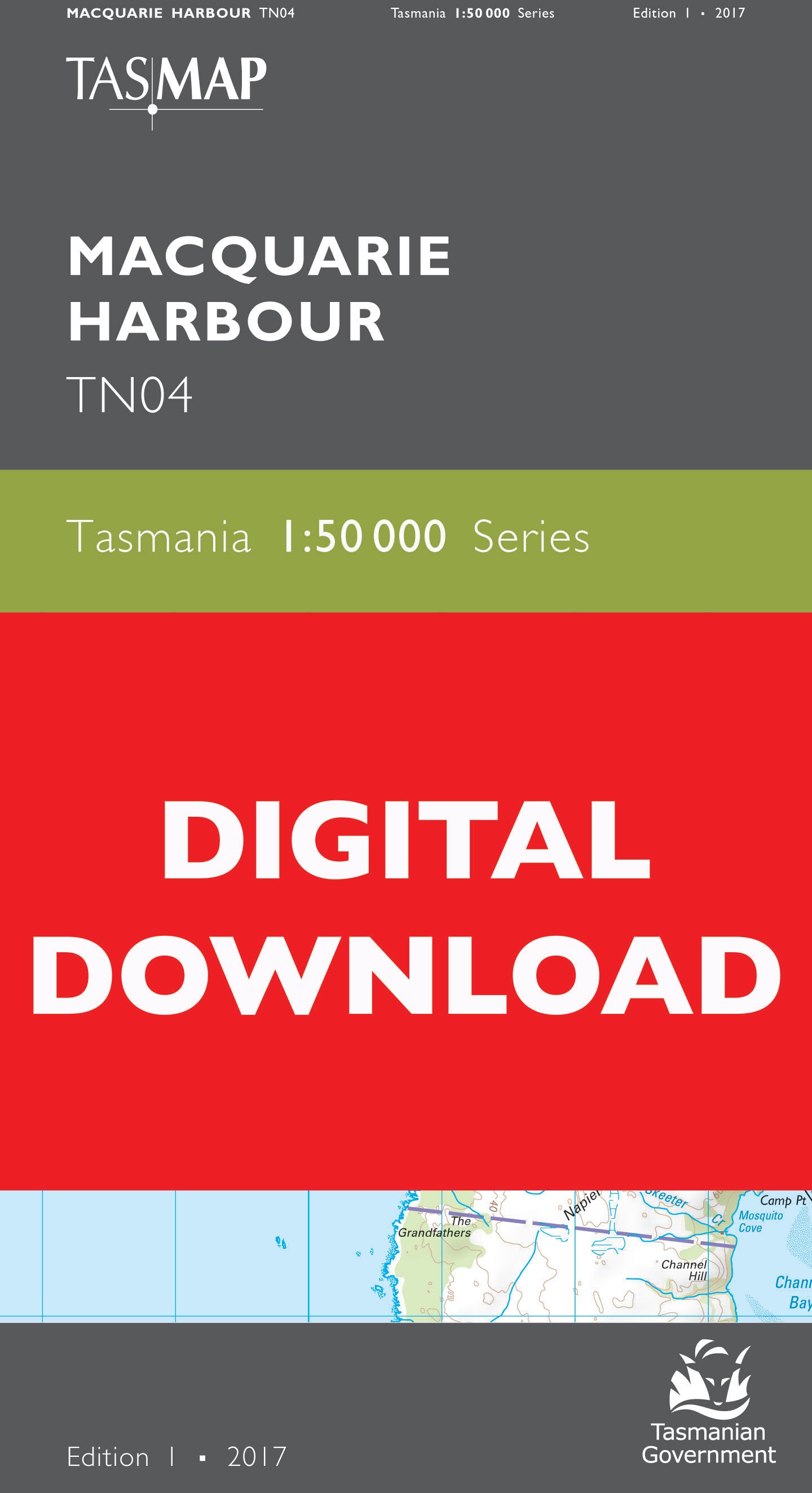 Cover of digital Macquarie Harbour TN04 1:50 000 Series map