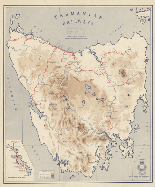 Historic Map of Tasmanian Railways 1950 thumbnail