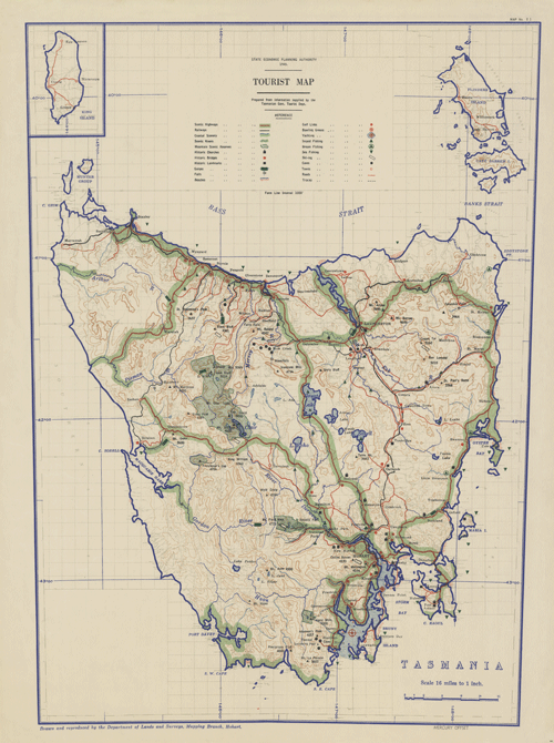 Historic Tourist Map of Tasmania 1945 thumbnail